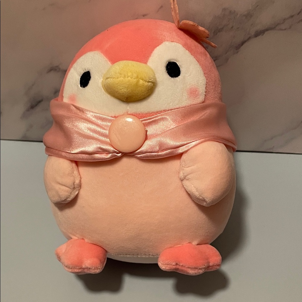 Takashoji Pink Penguin Plush Toy Flower Shaw Squishy Japan Kawaii NWT 7 inches
